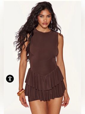 PrettyLittleThing Brown Sleeveless Tiered Ruffle Mini Dress